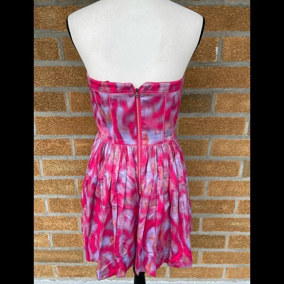 REBECCA TAYLOR PINK MULTI TIE DYE STRAPLESS Dress - Picture 7 of 9